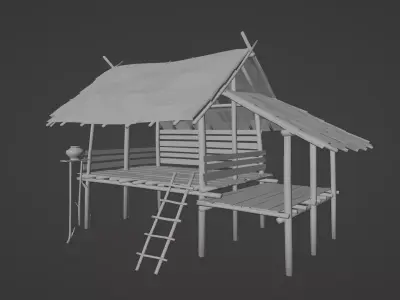Hut in the rice field Low-poly 3D model