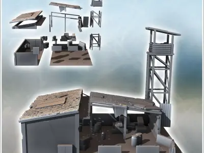 Outpost with storage sheds and surveillance tower 12 3D print model