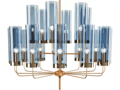 Brass and Blue Glass Tube Chandelier Low-poly 3D model