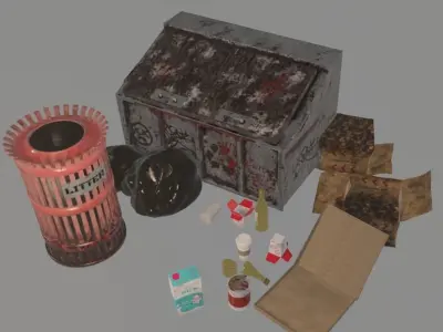 Garbage Set trash can on table Low-poly 3D model