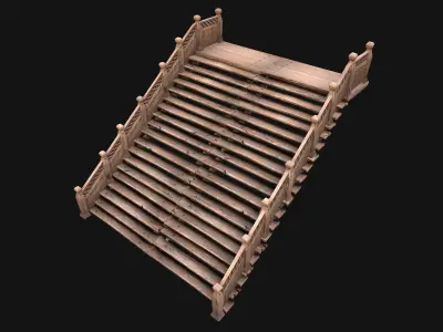 Large Medieval Wooden Staircase Low-poly 3D model