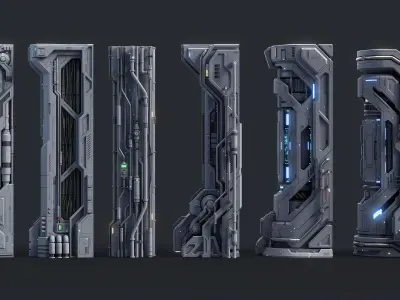 Sci-Fi Parts Kit Pack Vol 02 Column-PBR Low-poly 3D model