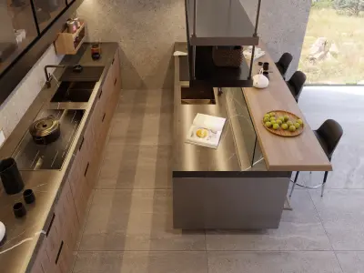 Arclinea - Principia Convivium - Timber Marble L-Shape Kitchen 3D model