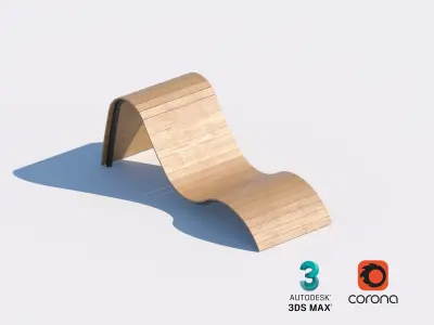 Wave-Shaped Wooden Loungers for Modern Outdoor Spaces 3D model