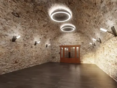 Cellar Interior V1 - Stone Vault Stone Vault with Wooden Floor 3D model
