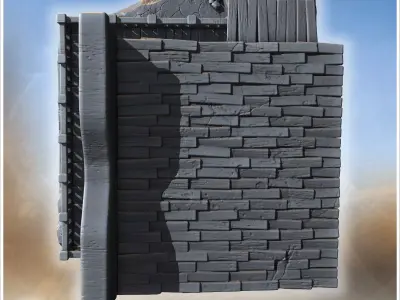 Traditional saloon with double balcony wooden railings swinging  3D print model