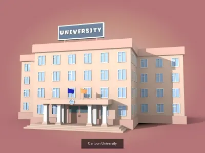 Cartoon Building -- University School Hotel Hospital 3D Model Pack