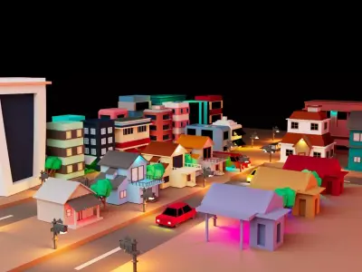 Low Poly Night Cityscape Environment 3D model