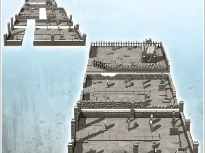 Set of cemetery squares with low walls tombs and mausoleum 2 - W 3D print model