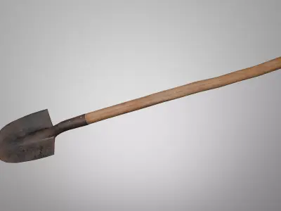 Graveyard Shovel Leaning Against Tombstone  Low-poly 3D model