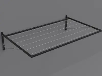 Wall-mounted clothes line - dark Low-poly 3D model