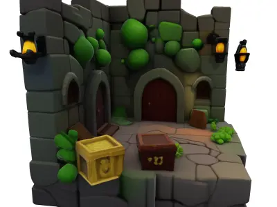 Stylized Dungeon 3D Environment  Modular Fantasy Scene Low-poly 3D model