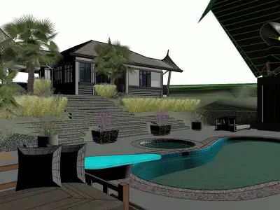 Villa interior of house with pool 3D model