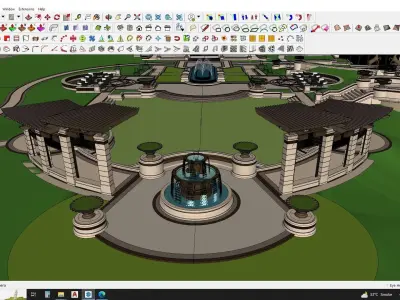 Apartment sketchup model with water fountain and swimming pool 3D model