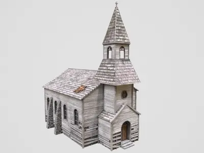  Old wooden church Low-poly 3D model