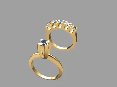 Diamond-Set Gold Ring and Pendant Set 3D print model