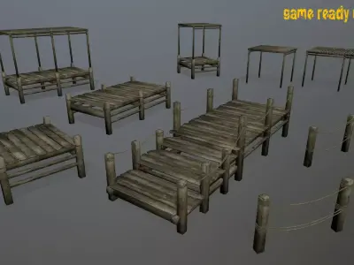 Wooden Pier Set Low-poly 3D model