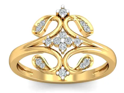 Gold Flower Shaped Ring with Diamonds 3D print model