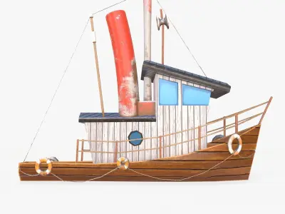 Cartoon Mini Boat 2 Low-poly 3D model