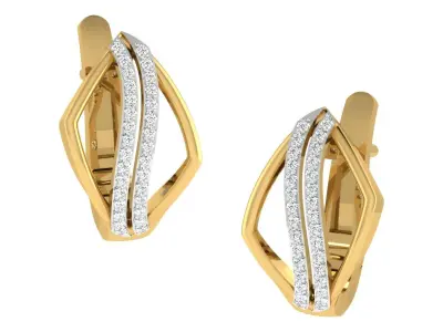 light weight  Yellow gold diamond earring 3D print model