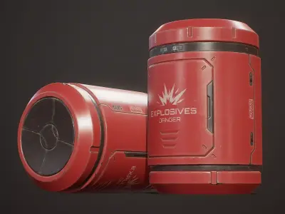 Sci-Fi Explosive Barrel 4 Color Options LODs - PBR Game Ready Low-poly 3D model