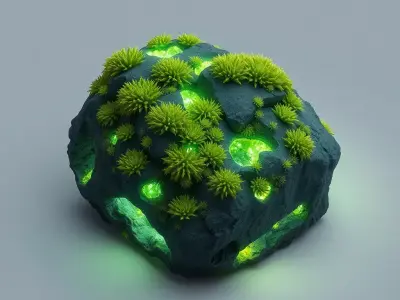 Glowing Mossy Alien Rock Formation Low-poly 3D model