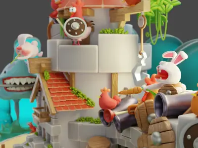 Frogs vs Chickens  Low-poly 3D model