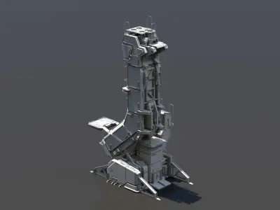 Scifi building construction module  Low-poly 3D model