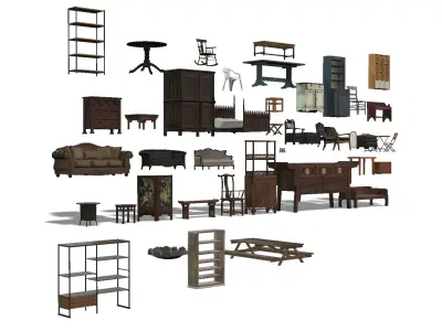 Vintage And Classic Furniture 3D Model Pack Low Poly Game Ready Low-poly 3D model