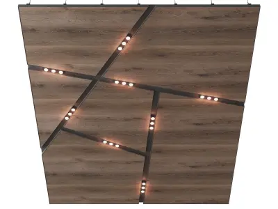 Wooden suspended ceiling with lighting 40 3D model