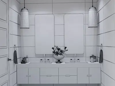 Bathroom marble with two sinks and mirrors 3D model