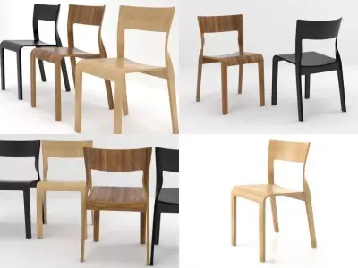 Torsio four wooden chairs 3D model