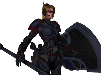  Rigged Futuristic Warrior with Shield  Weapon Female Soldier Low-poly 3D model