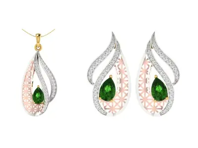 Women Pendant Earring Sets 3dm STL OBJ FBX Renders Details 3D print model 13
