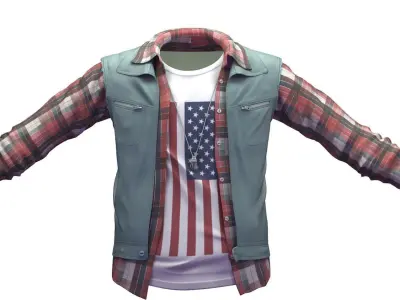 Cartoon High Poly Subdivision American Flag Vest Low-poly 3D model