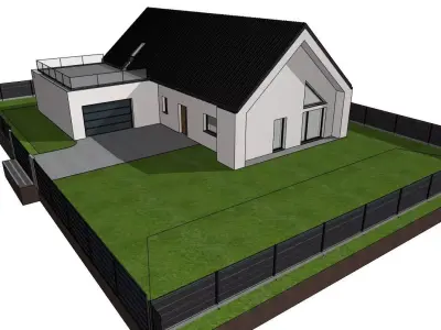 Modern Single Storey House with Garage 3D Model 3D model