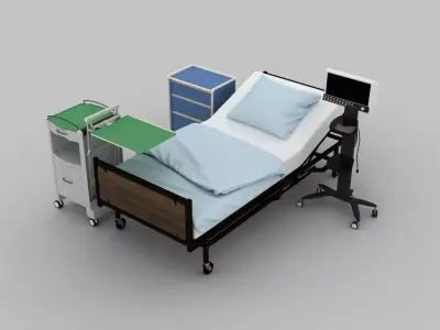 Wheel Hospital Bed and Accessories 3D model