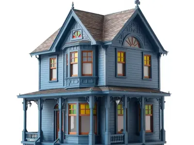Victorian Blue House model pack Low-poly 3D model