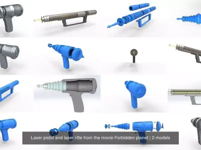 Laser pistol and laser rifle from the movie Forbidden planet 3D Model Pack