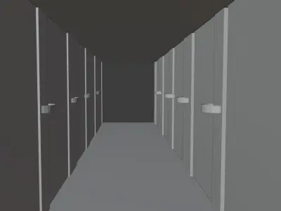 HOTEL hallway with wooden doors and lights Free low-poly 3D model