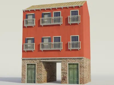 Apartment Building - Low-poly PBR  Low-poly 3D model