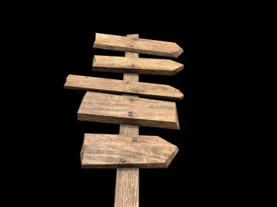 Signpost7 wooden sign with arrows pointing Low-poly 3D model