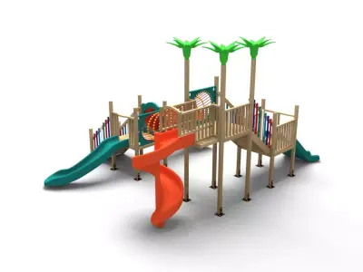 High Detailed  Wooden  PlayGround Kindergarten Set 3D model 3D model