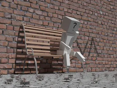 Bench man on Low-poly 3D model