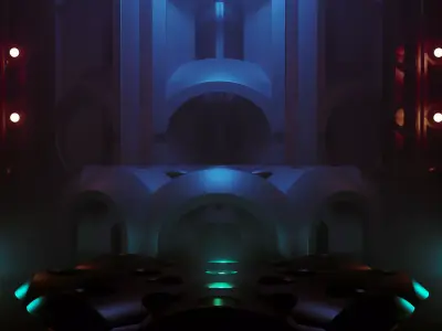 Futuristic Abstract Concept Art Scene with lighting and fog Low-poly 3D model