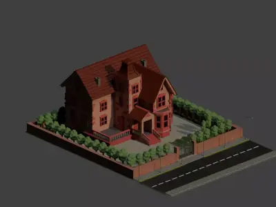 Elegant Victorian-Style Brick House 3D Model Low-poly 3D model