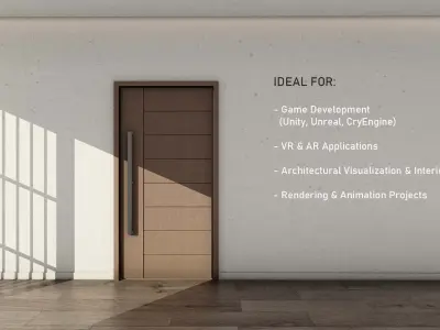 Realistic Textured wood Veneer low poly Door 10 Low-poly 3D model