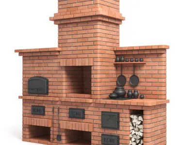 Red Brick Barbecue Oven 3D model