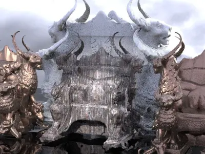 Babylonian Dark Ornate Throne 4 designs with single statues 3D model