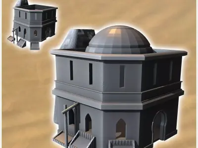Medieval desert roof dome building with shopping baskets and flo 3D print model